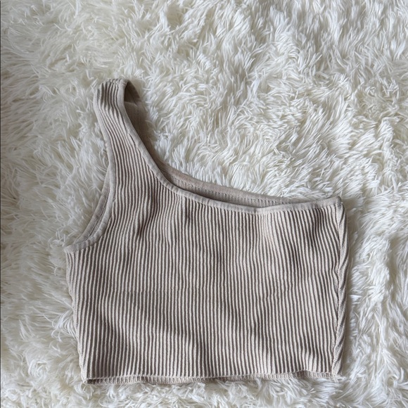 Babaton One-Shoulder Ribbed Crop Top - Taupe - Picture 2 of 3